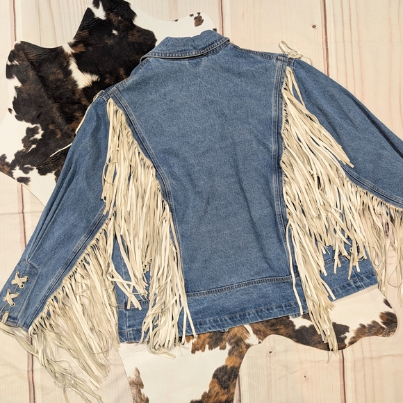 Blue Denim Jacket with Cream Fringe - Picture 2 of 5